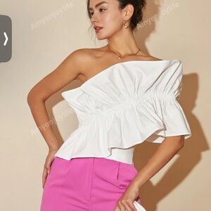 White One-Shoulder Ruffle Top